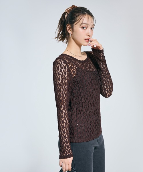 coca(coca)(コカ)の「ストレッチレーストップス(Tシャツ/カットソー・レディース・アイボリー/ダークブラウン・S/L/M)」の19枚目の写真