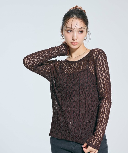 coca(coca)(コカ)の「ストレッチレーストップス(Tシャツ/カットソー・レディース・アイボリー/ダークブラウン・S/L/M)」の21枚目の写真