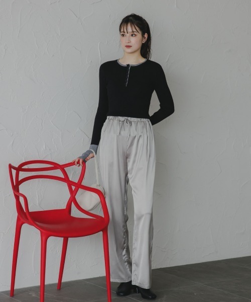 slattgir(スラットジール)の「高身長 サテンリラックスパンツ(トールサイズ) Essenave(その他パンツ・レディース・ブラック/グレー・TM/TL/TLL/T3L/T4L/T5L)」の3枚目の写真