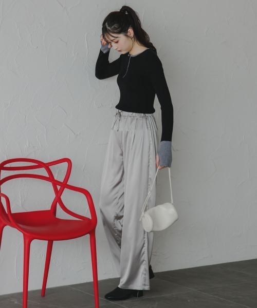 slattgir(スラットジール)の「高身長 サテンリラックスパンツ(トールサイズ) Essenave(その他パンツ・レディース・ブラック/グレー・TM/TL/TLL/T3L/T4L/T5L)」の4枚目の写真