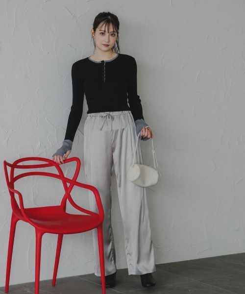 slattgir(スラットジール)の「高身長 サテンリラックスパンツ(トールサイズ) Essenave(その他パンツ・レディース・ブラック/グレー・TM/TL/TLL/T3L/T4L/T5L)」の8枚目の写真