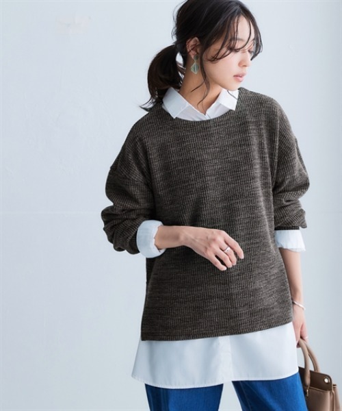 nissen(ニッセン)の「リブ見えカットソーサイドスリットプルオーバー<大きいサイズ有>(Tシャツ/カットソー・レディース・ブラック/チャコールグレー/ブラウン/ベージュ/ミント・S/M/L/LL)」の2枚目の写真