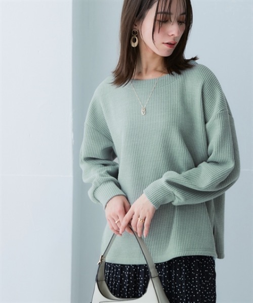 nissen(ニッセン)の「リブ見えカットソーサイドスリットプルオーバー<大きいサイズ有>(Tシャツ/カットソー・レディース・ブラック/チャコールグレー/ブラウン/ベージュ/ミント・S/M/L/LL)」の5枚目の写真