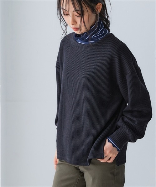 nissen(ニッセン)の「リブ見えカットソーサイドスリットプルオーバー<大きいサイズ有>(Tシャツ/カットソー・レディース・ブラック/チャコールグレー/ブラウン/ベージュ/ミント・S/M/L/LL)」の6枚目の写真