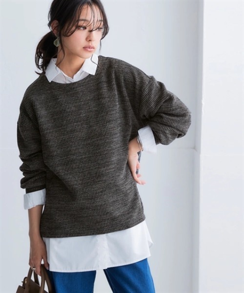 nissen(ニッセン)の「リブ見えカットソーサイドスリットプルオーバー<大きいサイズ有>(Tシャツ/カットソー・レディース・ブラック/チャコールグレー/ブラウン/ベージュ/ミント・S/M/L/LL)」の8枚目の写真