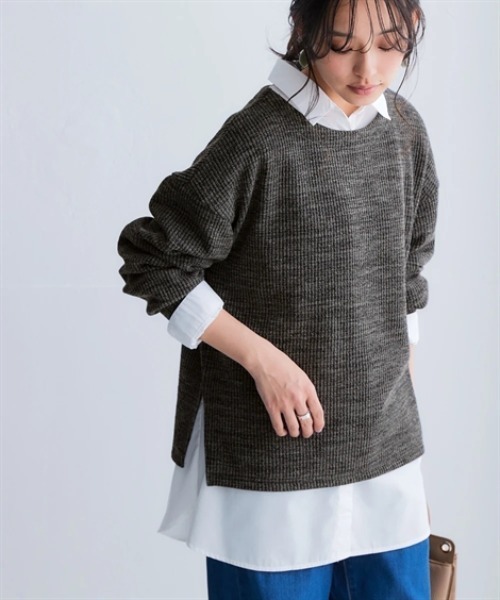 nissen(ニッセン)の「リブ見えカットソーサイドスリットプルオーバー<大きいサイズ有>(Tシャツ/カットソー・レディース・ブラック/チャコールグレー/ブラウン/ベージュ/ミント・S/M/L/LL)」の9枚目の写真