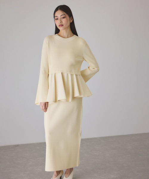 サステナブル】ペプラムコンビニットワンピース/オケージョン