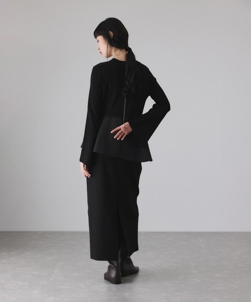 サステナブル】ペプラムコンビニットワンピース/オケージョン対応