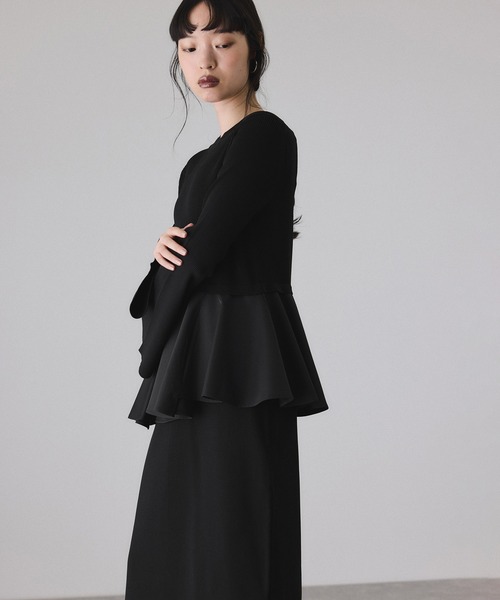 yossyさまアダムエロペ　ペプラムコンビニットワンピース　ブラック　新品 再入荷】・【サステナブル】・【オケージョン】ペプラムコンビ