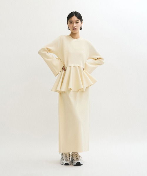 【新品】ADAM ET ROPÉ FEMME ペプラムコンビニットワンピース サステナブル】ペプラムコンビニットワンピース/オケージョン