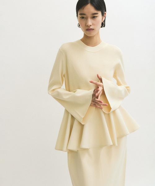 サステナブル】ペプラムコンビニットワンピース/オケージョン対応