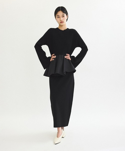 ペプラムコンビニットワンピース サステナブル】ペプラムコンビニットワンピース/オケージョン対応