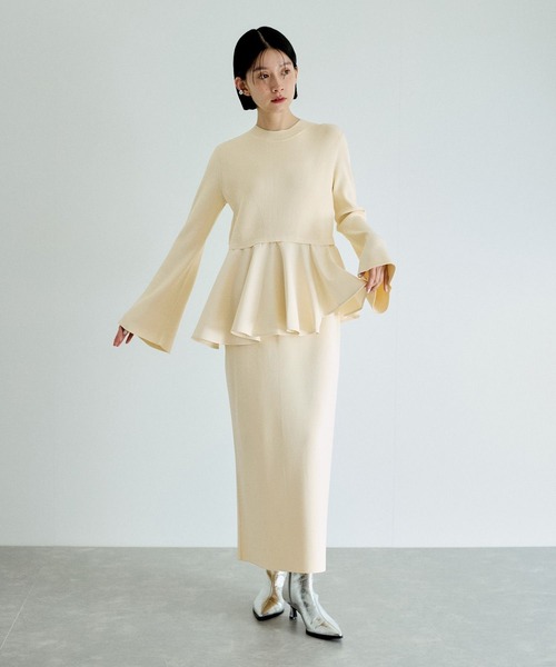 ADAM ET ROPE'（アダムエロペ）の「【サステナブル】ペプラムコンビニットワンピース/オケージョン対応（ワンピース・レディース・オフホワイト/ダークブラウン/ブラック・FREE）」の14枚目の写真