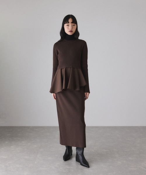 yossyさまアダムエロペ　ペプラムコンビニットワンピース　ブラック　新品 ADAM ET ROPE'｜【再入荷】・【サステナブル】・【オケージョン