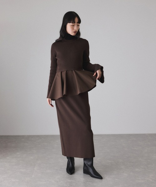 yossyさまアダムエロペ　ペプラムコンビニットワンピース　ブラック　新品 再入荷】・【サステナブル】・【オケージョン】ペプラムコンビ