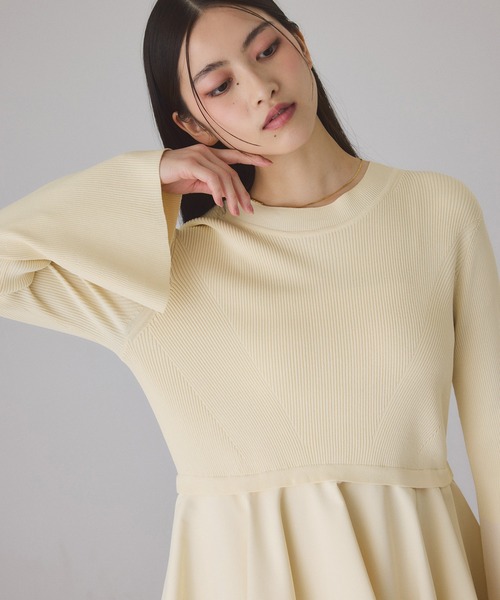 サステナブル】ペプラムコンビニットワンピース/オケージョン対応