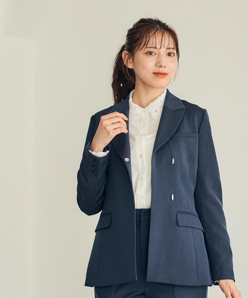 12Twelve Agenda（トゥエルブ　アジェンダ）の「マシーンウォッシャブルベルテッドジャケット（テーラードジャケット・レディース・ネイビー/ブラウン・M）」の2枚目の写真