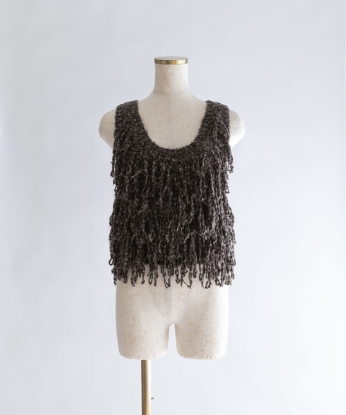 EN NEUME(エンノイム)の「Fringe Knit Bustier(ベスト・レディース・ブラウン/アイボリー/チャコール・FREE)」の3枚目の写真