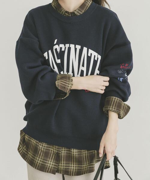 ITEMS URBANRESEARCH(アイテムズ アーバンリサーチ)の「『洗濯可/毛玉防止』スウェットライク刺繍ニット(ニット/セーター・レディース・グレー/オフホワイト/ネイビー/ブラウン・FREE)」の6枚目の写真