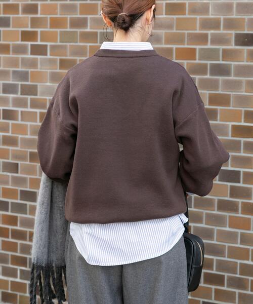 セール】『洗濯可/毛玉防止』スウェットライク刺繍ニット（ニット