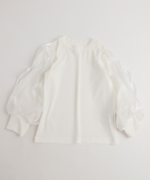URBAN CHERRY（アーバンチェリー）の「シアーパフスリーブリボンリブトップス（Tシャツ/カットソー・キッズ・アイボリー/ブラック・110cm/120cm/130cm/140cm）」の19枚目の写真