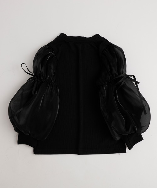 URBAN CHERRY（アーバンチェリー）の「シアーパフスリーブリボンリブトップス（Tシャツ/カットソー・キッズ・アイボリー/ブラック・110cm/120cm/130cm/140cm）」の6枚目の写真