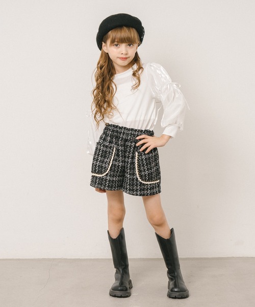 URBAN CHERRY（アーバンチェリー）の「シアーパフスリーブリボンリブトップス（Tシャツ/カットソー・キッズ・アイボリー/ブラック・110cm/120cm/130cm/140cm）」の18枚目の写真