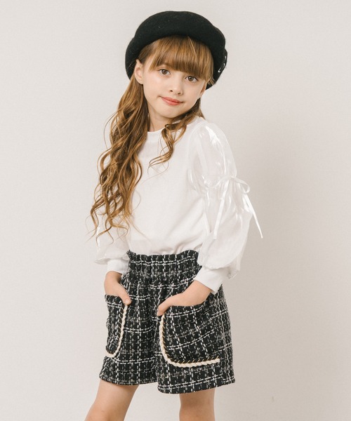 URBAN CHERRY（アーバンチェリー）の「シアーパフスリーブリボンリブトップス（Tシャツ/カットソー・キッズ・アイボリー/ブラック・110cm/120cm/130cm/140cm）」の12枚目の写真