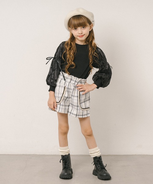 URBAN CHERRY（アーバンチェリー）の「シアーパフスリーブリボンリブトップス（Tシャツ/カットソー・キッズ・アイボリー/ブラック・110cm/120cm/130cm/140cm）」の22枚目の写真