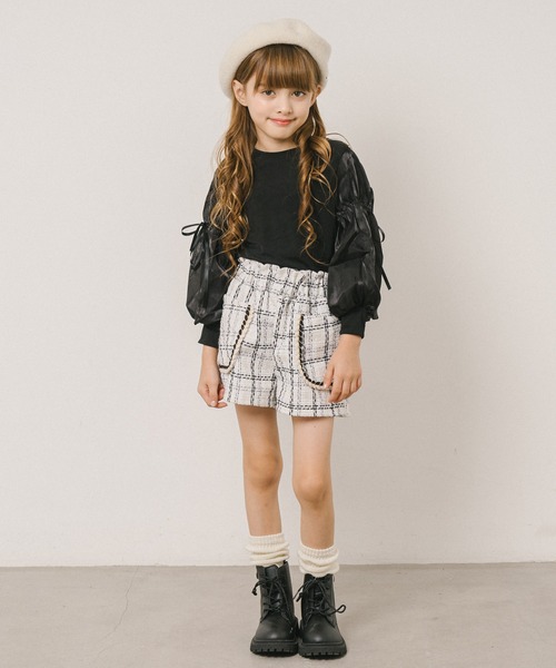 URBAN CHERRY（アーバンチェリー）の「シアーパフスリーブリボンリブトップス（Tシャツ/カットソー・キッズ・アイボリー/ブラック・110cm/120cm/130cm/140cm）」の13枚目の写真