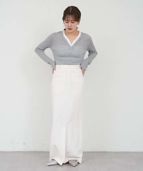 SHENERY（シーナリー）の「ポンチIラインスカート（スカート・レディース・アイボリー/ブラック・38/36）」の5枚目の写真