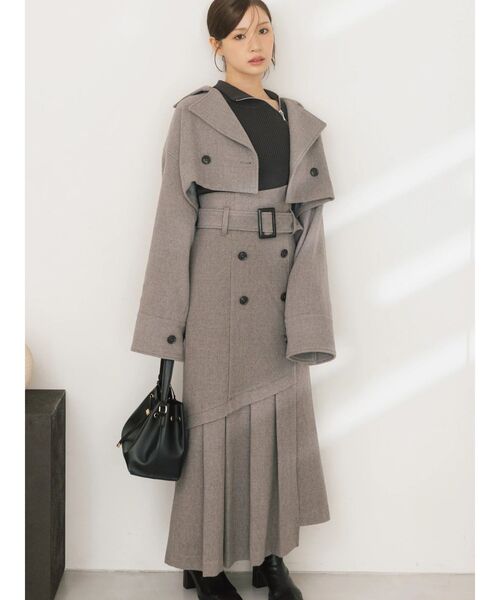 MERCURYDUO(マーキュリーデュオ)の「アシメタックトレンチスカート(スカート・レディース・ライトグレー/ブラウン・SMALL/MEDIUM)」の1枚目の写真
