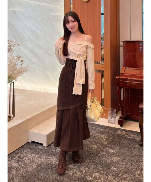 MERCURYDUO(マーキュリーデュオ)の「アシメタックトレンチスカート(スカート・レディース・ライトグレー/ブラウン・SMALL/MEDIUM)」の7枚目の写真