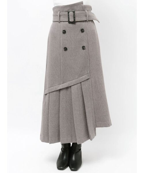 MERCURYDUO(マーキュリーデュオ)の「アシメタックトレンチスカート(スカート・レディース・ライトグレー/ブラウン・SMALL/MEDIUM)」の3枚目の写真