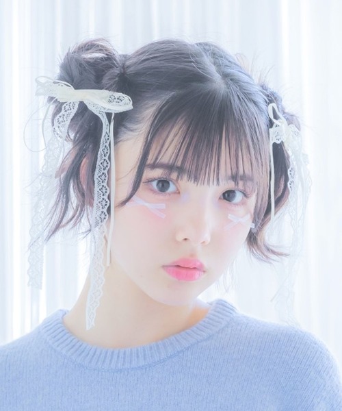 repipi armario(レピピ アルマリオ)の「【2個SET】レースサテンクリップ(バレッタ/ヘアクリップ・キッズ・ブラック/グレー/ブルー/ホワイト・ONESIZE)」の2枚目の写真