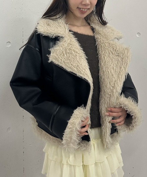 セール】フェイクレザーショートムートンジャケット（ムートンコート