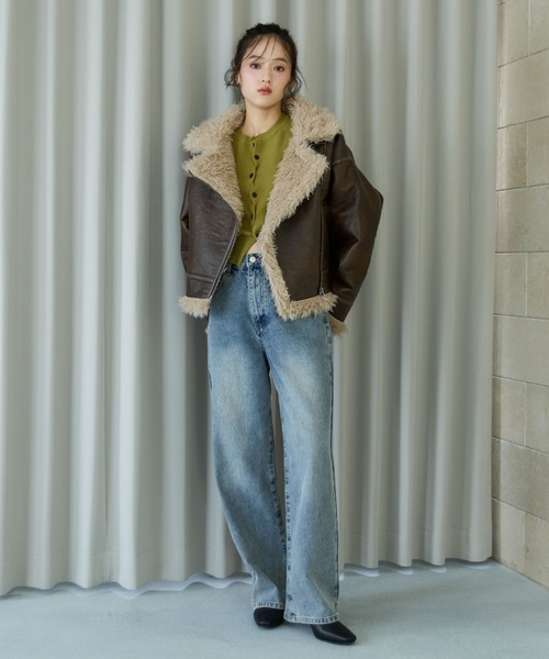 フェイクレザーショートムートンジャケット（ムートンコート