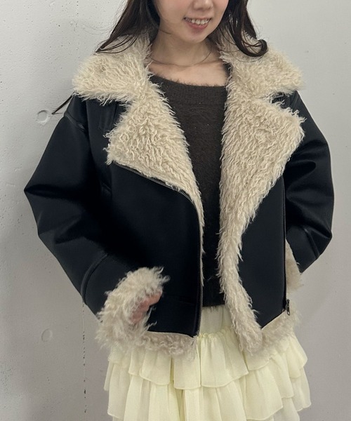 UNUSED アンユーズド ムートンコート ジャケット ムートン コート レザー 中古・古着通販】UNUSED (アンユーズド) ムートンジャケット ブラック