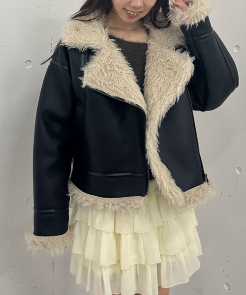 セール】フェイクレザーショートムートンジャケット（ムートンコート