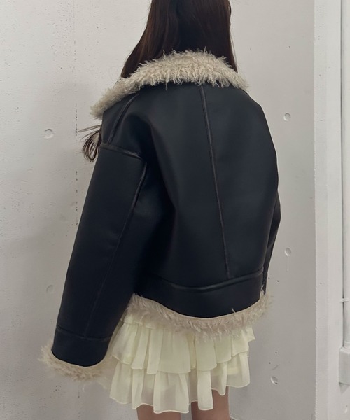 セール】フェイクレザーショートムートンジャケット（ムートンコート