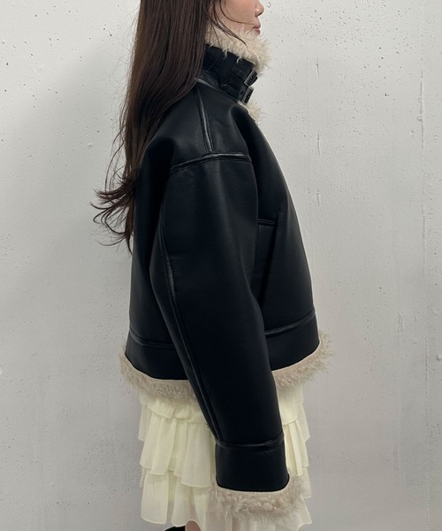セール】フェイクレザーショートムートンジャケット（ムートンコート