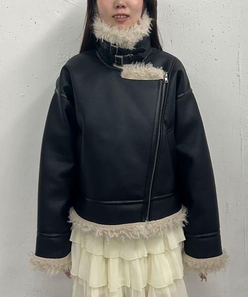セール】フェイクレザーショートムートンジャケット（ムートンコート
