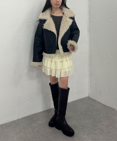 セール】フェイクレザーショートムートンジャケット（ムートンコート