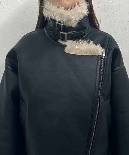 archives（アルシーヴ）の「フェイクレザーショートムートンジャケット（ムートンコート・レディース・ブラウン/ブラック・MEDIUM）」の16枚目の写真