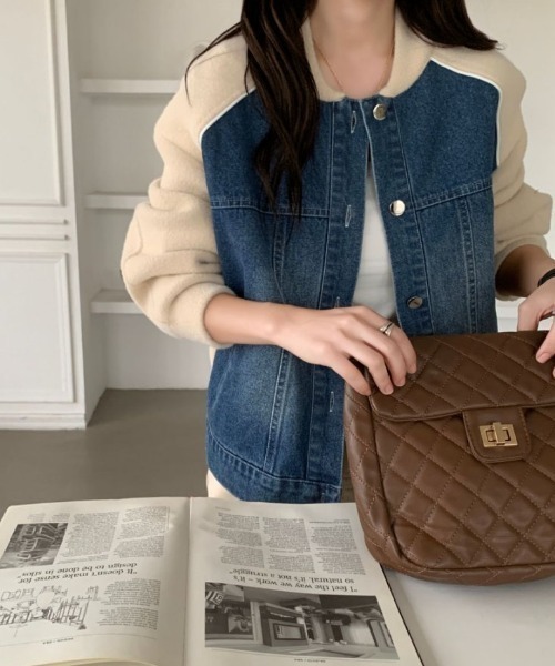 ABITOKYO(アビトーキョー)の「配色ラインデニムドッキングブルゾン(テーラードジャケット・レディース・ブラック/アイボリー/ベージュ・FREE)」の11枚目の写真