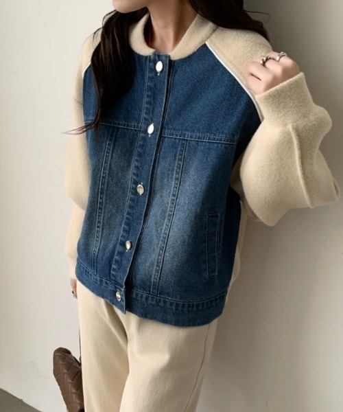 ABITOKYO(アビトーキョー)の「配色ラインデニムドッキングブルゾン(テーラードジャケット・レディース・ブラック/アイボリー/ベージュ・FREE)」の13枚目の写真