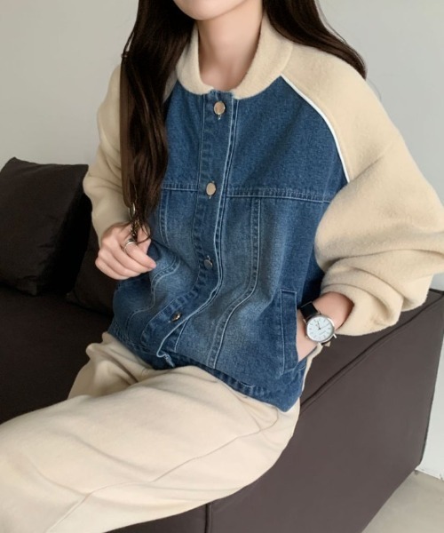 ABITOKYO(アビトーキョー)の「配色ラインデニムドッキングブルゾン(テーラードジャケット・レディース・ブラック/アイボリー/ベージュ・FREE)」の16枚目の写真