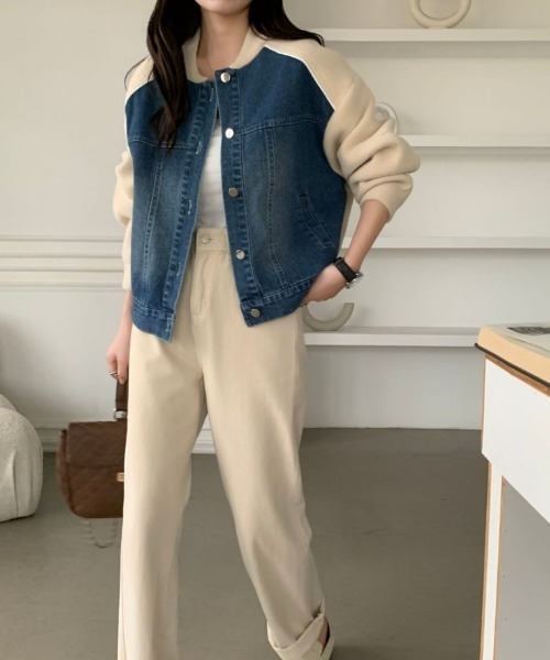 ABITOKYO(アビトーキョー)の「配色ラインデニムドッキングブルゾン(テーラードジャケット・レディース・ブラック/アイボリー/ベージュ・FREE)」の17枚目の写真