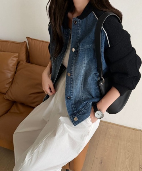 ABITOKYO(アビトーキョー)の「配色ラインデニムドッキングブルゾン(テーラードジャケット・レディース・ブラック/アイボリー/ベージュ・FREE)」の20枚目の写真