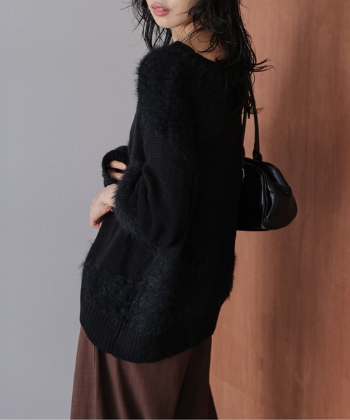 AMELY(エミリー)の「シャギーミックスシアーニットトップス(ニット/セーター・レディース・ブラック/チャコール/ベージュ/ブラウン・フリー)」の6枚目の写真
